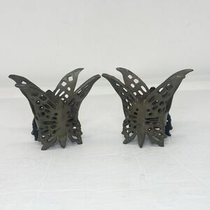 Vintage Brass Butterfly Votive Candle Holders Pair Pierced Openwork Tealight